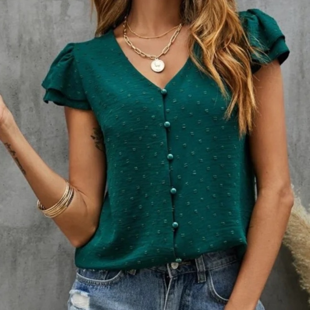 Boho Mint Green Swiss Dot Butterfly Sleeve Top - Picture 8 of 9